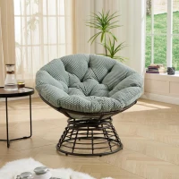 Poltrona Papasan, girevole a 360°, cuscino spesso(tessuto a coste), struttura in acciaio, 92x92x67 cm, Verde chiaro(m-4)