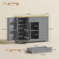HOMCOM Buffet cuisine, meuble de rangement avec 3 portes, tiroir, étagères de porte et étagère réglable, 105x40x83cm, gris(m-3)