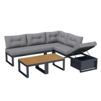 Gartenmöbelset mit verstellbaren Rückenlehnen und Liegefunktion, verstecktem Stauraum, für Terrasse, Balkon und Garten, Dunkelgrau(m-7)