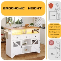Multifunctional Kitchen Cart with 3 Drawers and 2 Glass-Front Doors, Mobile Kitchen Island with Drop-Leaf Table, 120L x 71W x 98H cm, White(m-4)