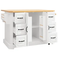 Mobile Kitchen Island with 2 Doors, 6 Drawers and Wood-Effect Worktop, Rolling Cart for Compact Dining Areas, 120L x 45W x 91H cm, White(m-2)