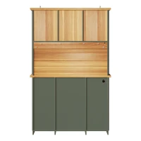 Tall Kitchen Cabinet with Glass Doors and LED Lighting, Versatile Sideboard with Adjustable Shelves, 120L x 45W x 188H cm, Antique Green(m-13)
