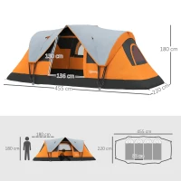Outsunny 5-6 Man Dome Camping Tent - Orange(m-3)