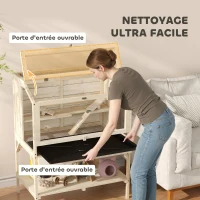 PawHut Cage hamster en bois, cage rongeur à 2 niveaux, étagère de rangement, couvercle ouvrant, 84 x 53 x 110 cm, bois naturel(m-5)