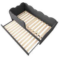 Upholstered Daybed with Pull-Out Trundle & Removable Front Rail, Space-Saving Sofa Bed for Compact Flats, 197L x 99W x 70H cm, Grey(m-11)