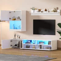3-Piece TV Wall Unit Set with App-Controlled LED Lights, High-Gloss TV Cabinet Set for Modern Living Areas, 175L x 39W x 34H cm, White(m-7)