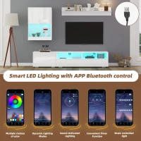 3-Piece TV Wall Unit Set with App-Controlled LED Lights, High-Gloss TV Cabinet Set for Modern Living Areas, 175L x 39W x 34H cm, White(m-6)