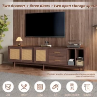 Stylish TV Stand Cabinet with Rattan Sliding Doors & 2 Drawers, Sturdy Media Console with Ample Storage, 190L x 40W x 52H cm, Wood(m-4)