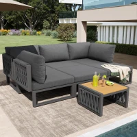 Outdoor Garden Furniture Set with High-Density Foam Cushions, Durable Garden Sofa Set with Plastic Weave, 240L x 118W x 83H cm, Gray(m-1)