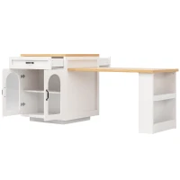 Extendable Kitchen Island with App-Controlled RGB Lighting, Versatile Storage Cabinet with Adjustable Shelf, 126-196L x 59W x 94H cm, White(m-2)