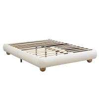 Modern Upholstered Double Bed with Sturdy Slatted Frame, Bouclé Platform Bed with Rounded Modern Legs, 197L x 146W x 30H cm, Beige(m-9)