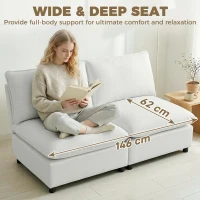 HOMCOM 2-osobowa sofa, 146 cm modułowa sofa z ekoskóry z szerokim i głębokim siedziskiem, grubymi poduszkami, łatwy montaż, Szara(m-5)