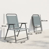 Outsunny Set di 2 Sedie Pieghevoli da Giardino con Braccioli e Seduta in Rete, Grigio(m-3)