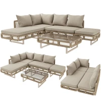 Rope-Woven Garden Sofa Set with 10 cm Thick Cushions, Versatile Garden Lounge Set with Splash-Proof Fabric, 225L × 167W × 62H cm, Beige(m-15)