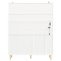 Freestanding Highboard with LED Lighting & Pull-Out Wine Rack, Tall Storage Cabinet with Sliding Glass Doors, 145L x 39W x 171H cm, White(m-11)