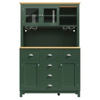 Farmhouse Style Sideboard with Spacious Shelves and Drawers, Versatile Storage Cabinet with Drink Holders, 104L x 40W x 180H cm, Green(m-2)