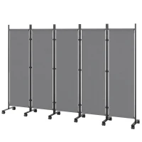 Outsunny Kamerscherm 5-delig 252 x 40 cm Vrijstaand Paravent met 12 Wielen Opvouwbaar DIY Donkergrijs(m-10)