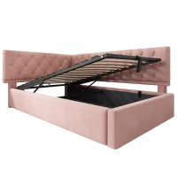 Stylish Upholstered Daybed with Hydraulic Ottoman Storage, L-Shaped Single Sofa Bed with Velvet Fabric, 196L x 100W x 77H cm, Pink(m-12)