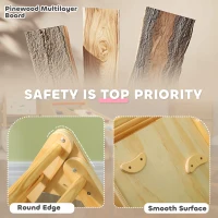 AIYAPLAY Toddler Climbing Frame, Wooden Climbing Frame Indoor for Kids with Ramp, 2 in 1 Pikler Triangle Set Baby Gym for 18-48 Months, Natural Wood Finish(m-5)