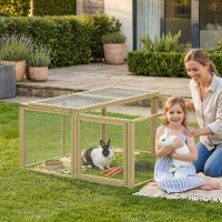PawHut Wooden Folding Rabbit Hutch, for 2-3 Rabbits - Natural Wood(m-2)