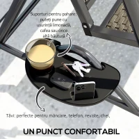 Outsunny Balansoar de Grădină 3 Locuri din Ratan PE cu Acoperiș Reglabil și Suporturi pentru Pahare, Balansoar de Exterior cu Cadru din Oțel, Capacitate 320 kg, 204x112x150 cm, Gri(m-7)