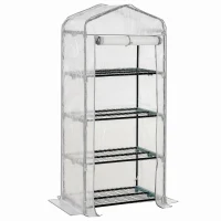 Outsunny 4 Tiers Mini Portable Greenhouse - Compact Plant Grow Shed with Metal Frame and PE Cover, 160H x 70L x 50W cm, White(m-11)
