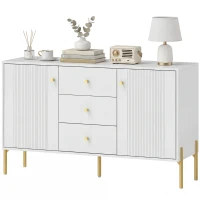 HOMCOM Credenza Moderna da Salotto con 2 Ante, 3 Cassetti e Ripiani Regolabili, 120x39,1x76 cm, Bianco(m-6)
