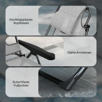 Outsunny Leżak słoneczny Ogrodowe Leżanki Relaksacyjne, składany, odporny na warunki atmosferyczne, 194 cm x 72 cm x 89 cm, Czarny + Ciemnoszary(m-8)