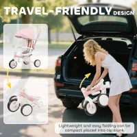 AIYAPLAY Dziecięcy trycykl, przekształcalny wózek dla niemowląt, design 5 w 1, zdejmowana rączka do pchania, regulowany, pasy bezpieczeństwa, torba na akcesoria, 1-3 lata, różowy(m-8)