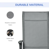 Outsunny Set of 2 Outdoor Sun Lounger 10-Position Adjustable Texteline Folding Reclining Chairs with Footrest for Patio Garden, Grey(m-4)