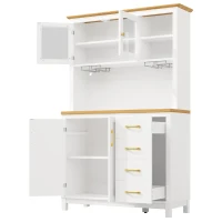 Stylish Sideboard with App-Controlled Built-In LED Light Strip, Practical Cabinet for Kitchen & Living Area, 105.5L x 40W x 180H cm, White(m-11)