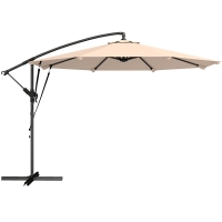 Outsunny Parasol Excéntrico Ø300 cm con Base Cruzada Manivela Funda Protectora y Cuerdas de Viento UPF30+ Caqui