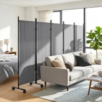 Outsunny Kamerscherm 5-delig 252 x 40 cm Vrijstaand Paravent met 12 Wielen Opvouwbaar DIY Donkergrijs(m-2)