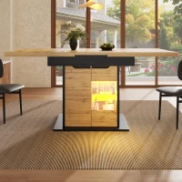 Telescopic Table with App-Controlled LED Lighting and USB Port, Extendable Dining Table for 4-6 People, 110-140L x 80W x 76H cm, Black(m-1)