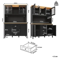 Tall Sideboard with 4 Doors, 3 Drawers and Open Shelf, Versatile Storage Cabinet for Kitchen & Living Area, 120L x 40W x 179H cm, Black(m-3)