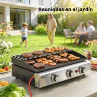 Outsunny Barbacoa de Gas con 3 Quemadores 7,5 kW Barbacoa Portátil con Plancha Rejilla Calentadora y Recogedor Grasa Negro(m-9)