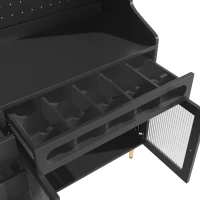 Modern Highboard with LED Lighting & Adjustable Shelves, Freestanding Cabinet with Pull-Out Wine Rack, 145L x 39W x 171H cm, Black(m-9)