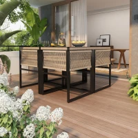 5-Piece Garden Dining Set with Hand-Woven Rope Chairs, Modern Garden Furniture Set for Balcony, 110L x 110W x 74H cm, Beige+Black(m-7)