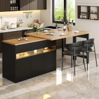 Extendable Bar Table with App-Controlled LED Lighting, Modern Kitchen Island with 360° Swivel Function, 120-180L x 40W x 71.5H cm, Black(m-1)