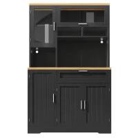 Tall Display Cabinet with USB-Powered App-Controlled LED Lighting, Modern Sideboard for Kitchen, Living Areas, 104L x 40W x 180H cm, Black(m-2)