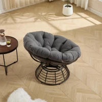 Poltrona Papasan, girevole a 360°, cuscino spesso, struttura in acciaio, 92x92x67 cm, Grigio(m-4)