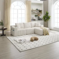 Modular L-Shaped Sectional Sofa with High-Resilience Foam, Plush Corduroy Chaise Lounge for 3 People, 257L x 160W x 80H cm, Beige(m-9)