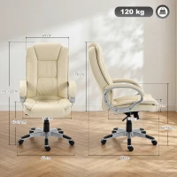 HOMCOM Fauteuil de bureau pivotant en cuir PU, fonction bascule, dossier haut, hauteur réglable, capacité 120 kg, noir(m-3)