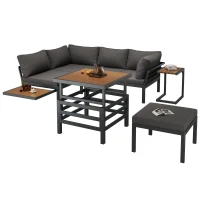 4-5 Seater Outdoor Furniture Set with Extendable Lift-Top Coffee Table, Versatile Outdoor Sofa Set for Patio, 224L x 56W x 65H cm, Gray(m-16)