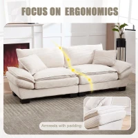 Oversized Cloud Sofa with Ergonomic High-Resilience Foam & 2 Lumbar Cushions, Modular Couch for 2 People, 224L x 81W x 81H cm, Beige(m-4)