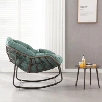 Schaukel-Eiersessel mit dickem Sitzkissen, Indoor & Outdoor Comfy Rocker Chair, 111x 94.5x 80 cm, Grün(m-5)