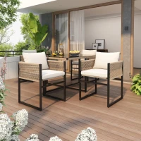 5-Piece Garden Dining Set with Hand-Woven Rope Chairs, Modern Garden Furniture Set for Balcony, 110L x 110W x 74H cm, Beige+Black(m-8)