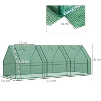 Outsunny Mini Serre de Jardin mini serre tunnel 270L x 90l x 90H cm cm toit pointu Acier PE Haute densité 140 g/m² Anti-UV 3 fenêtres avec Zip enroulables Vert(m-3)