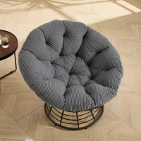 Poltrona Papasan, girevole a 360°, cuscino spesso(tessuto a coste), struttura in acciaio, 92x92x67 cm, Grigio(m-6)