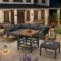 4-5 Seater Outdoor Furniture Set with Extendable Lift-Top Coffee Table, Versatile Outdoor Sofa Set for Patio, 224L x 56W x 65H cm, Gray(m-8)